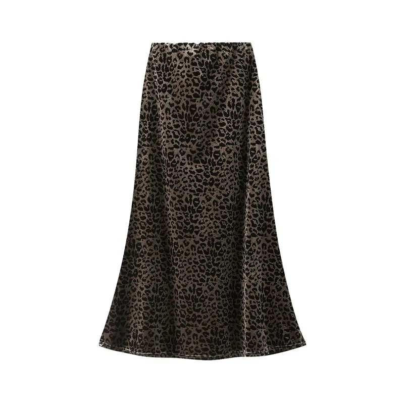 Leopard Print Velvet Bodycon Fishtail Skirt