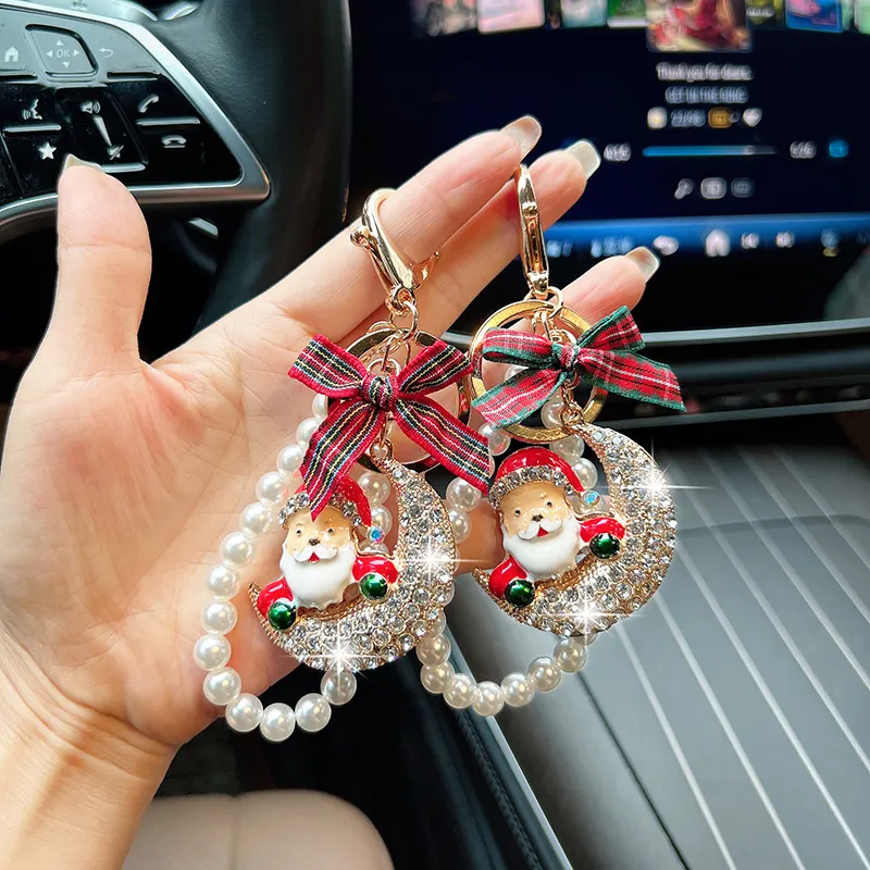 Santa Moon Rhinestone Beaded Keychain & Bag Charm