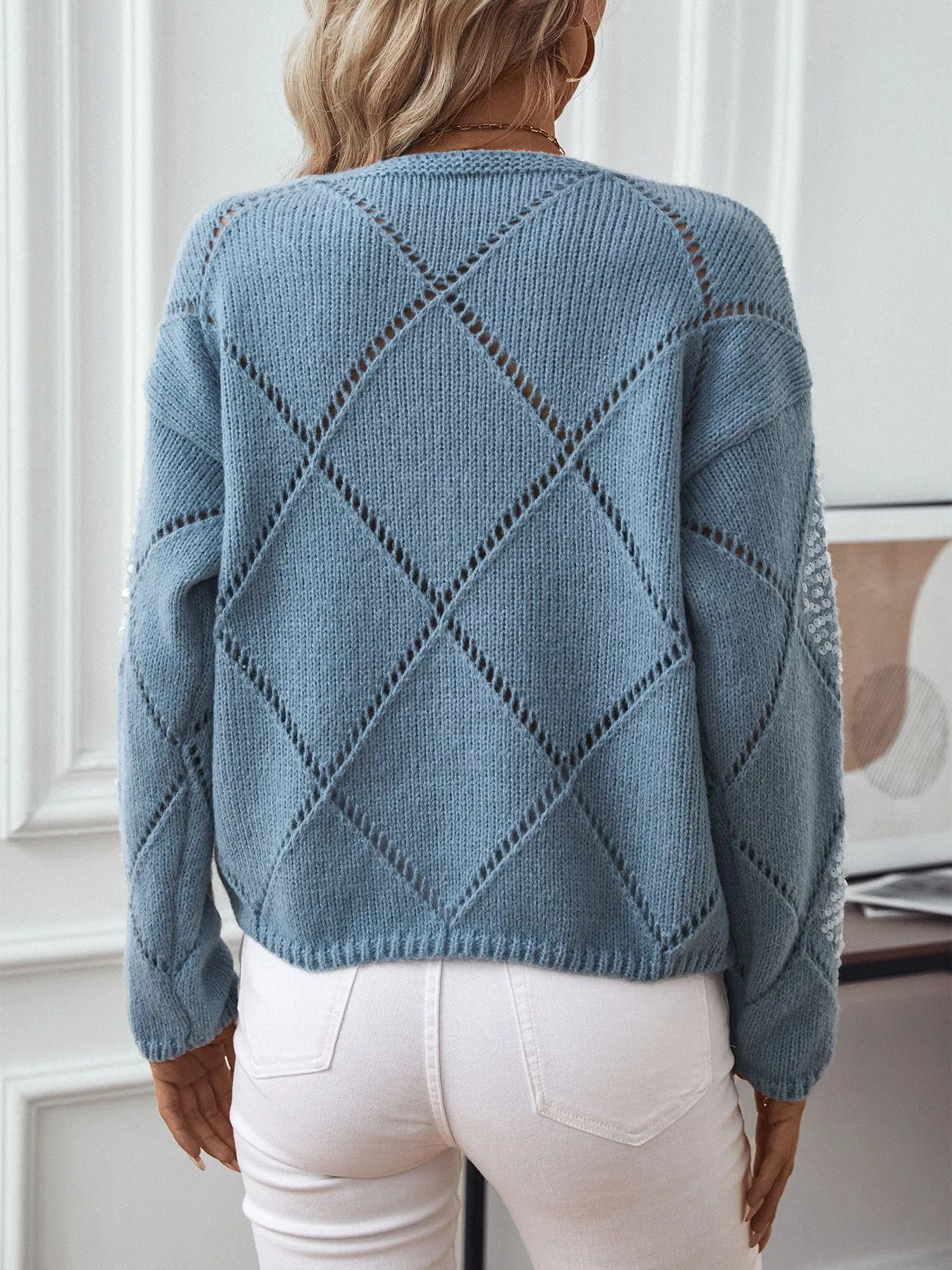 Sequin Diamond Knit Pullover