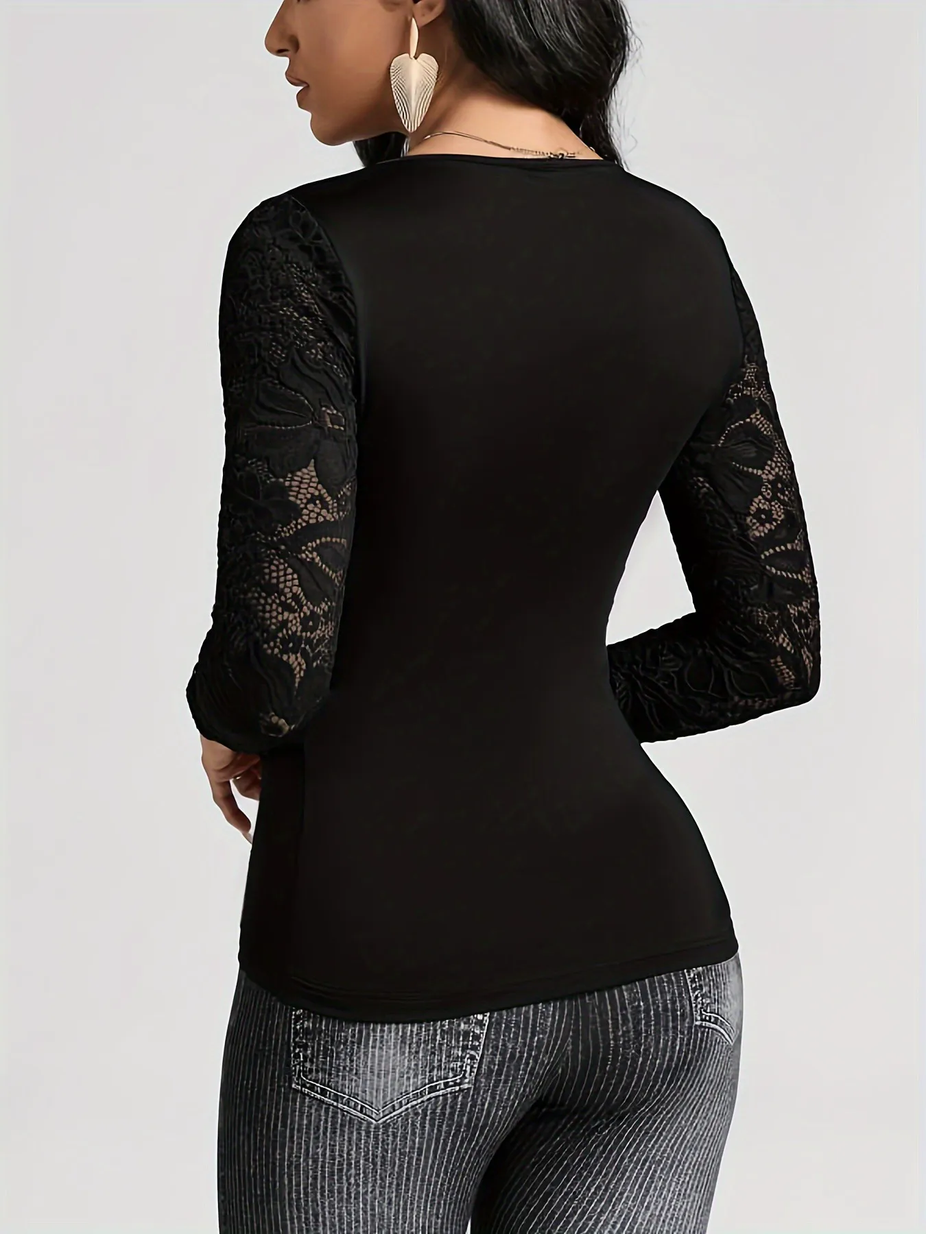 Slim Fit Criss-Cross Lace Sleeve Top