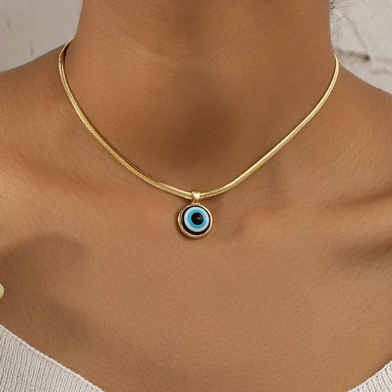 Blue Evil Eye Snake Chain Necklace