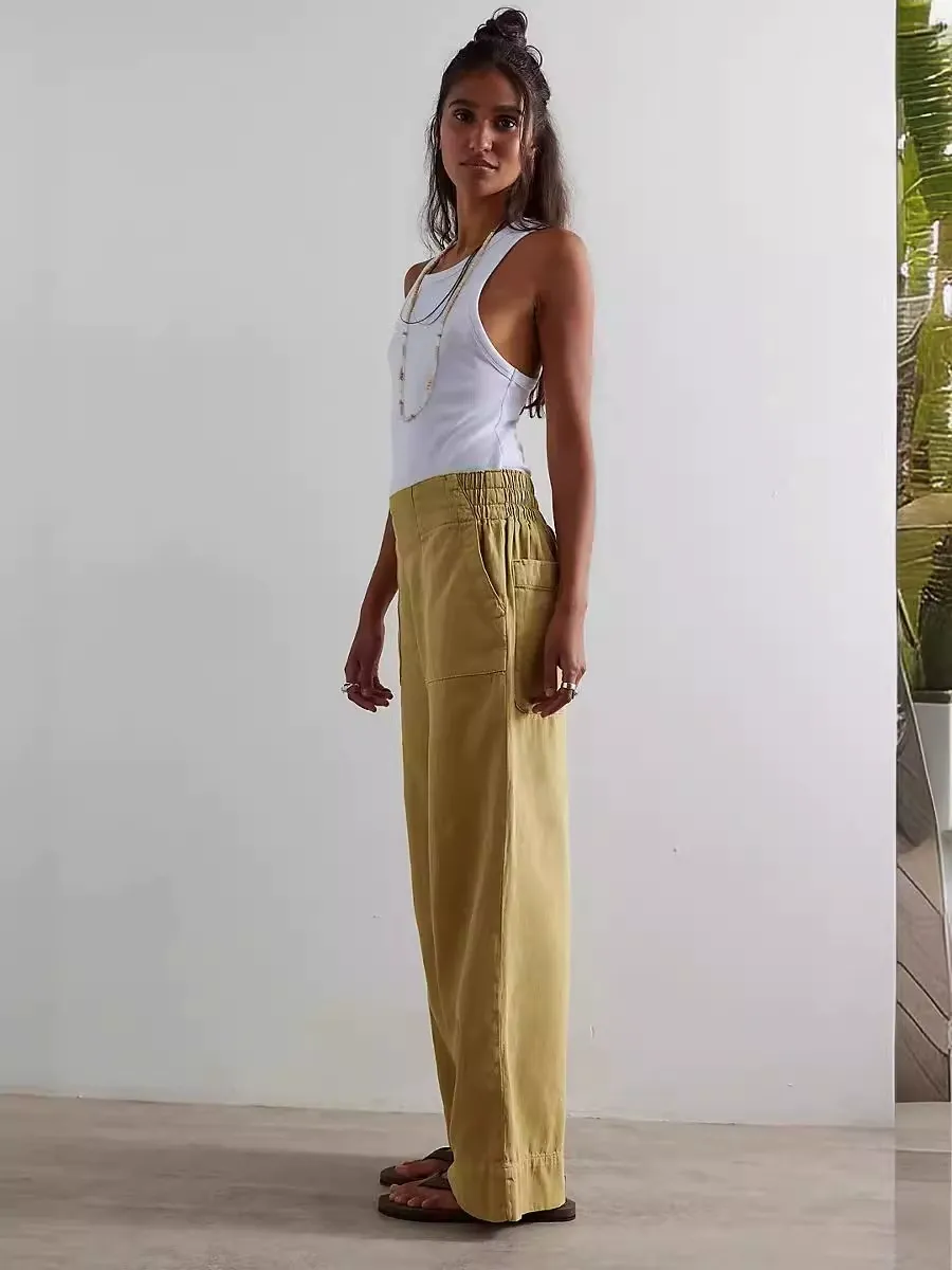 Loose Fit Low Rise Non-Stretch Elastic Waist Jeans