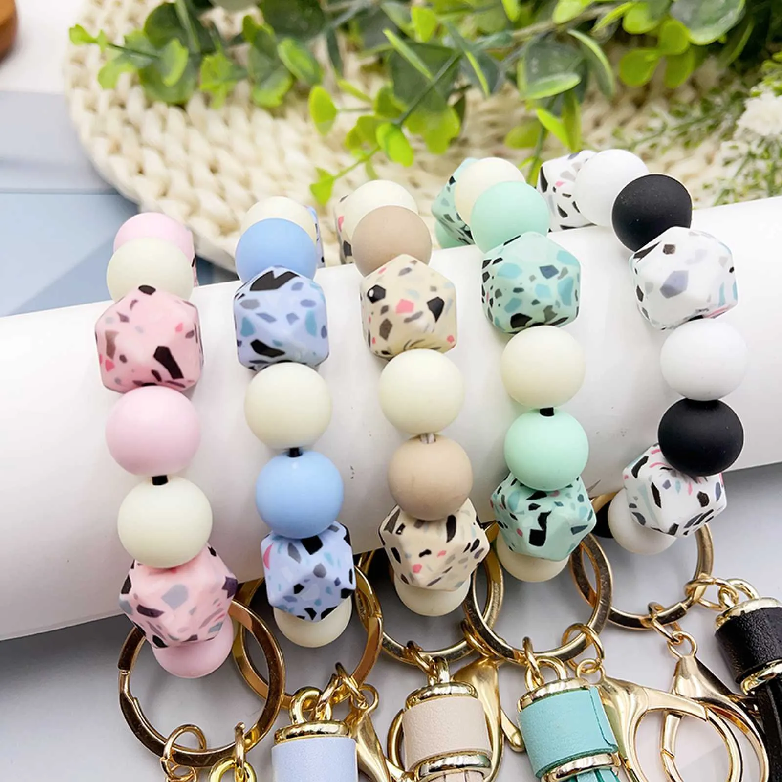 Camouflage Silicone Bead Wristlet Keychain