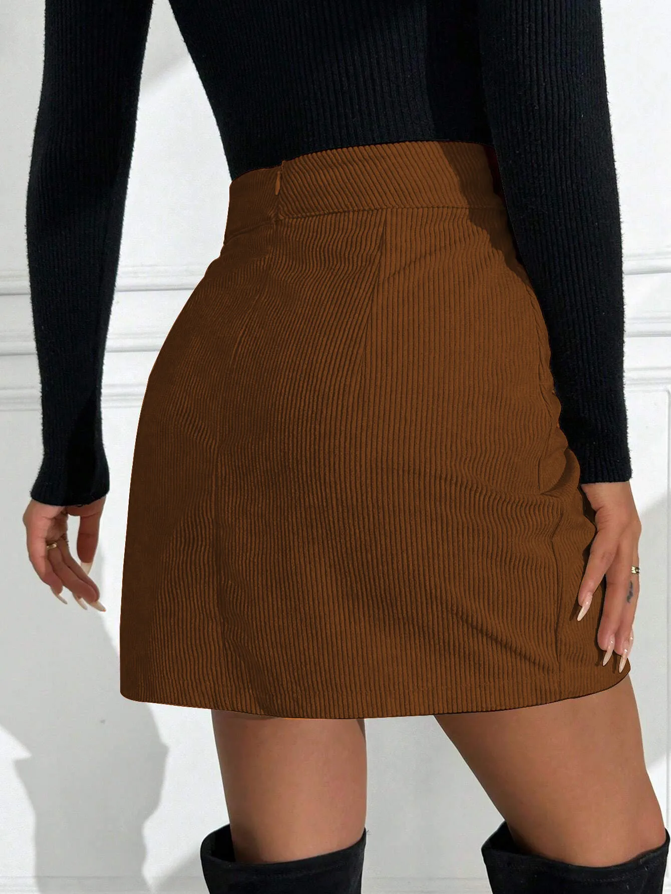 Elegant Slim Fit Corduroy Mini Skirt