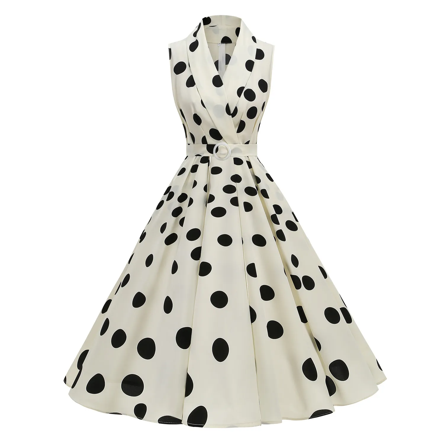 Vintage French Polka Dot Midi Dress with Statement Collar