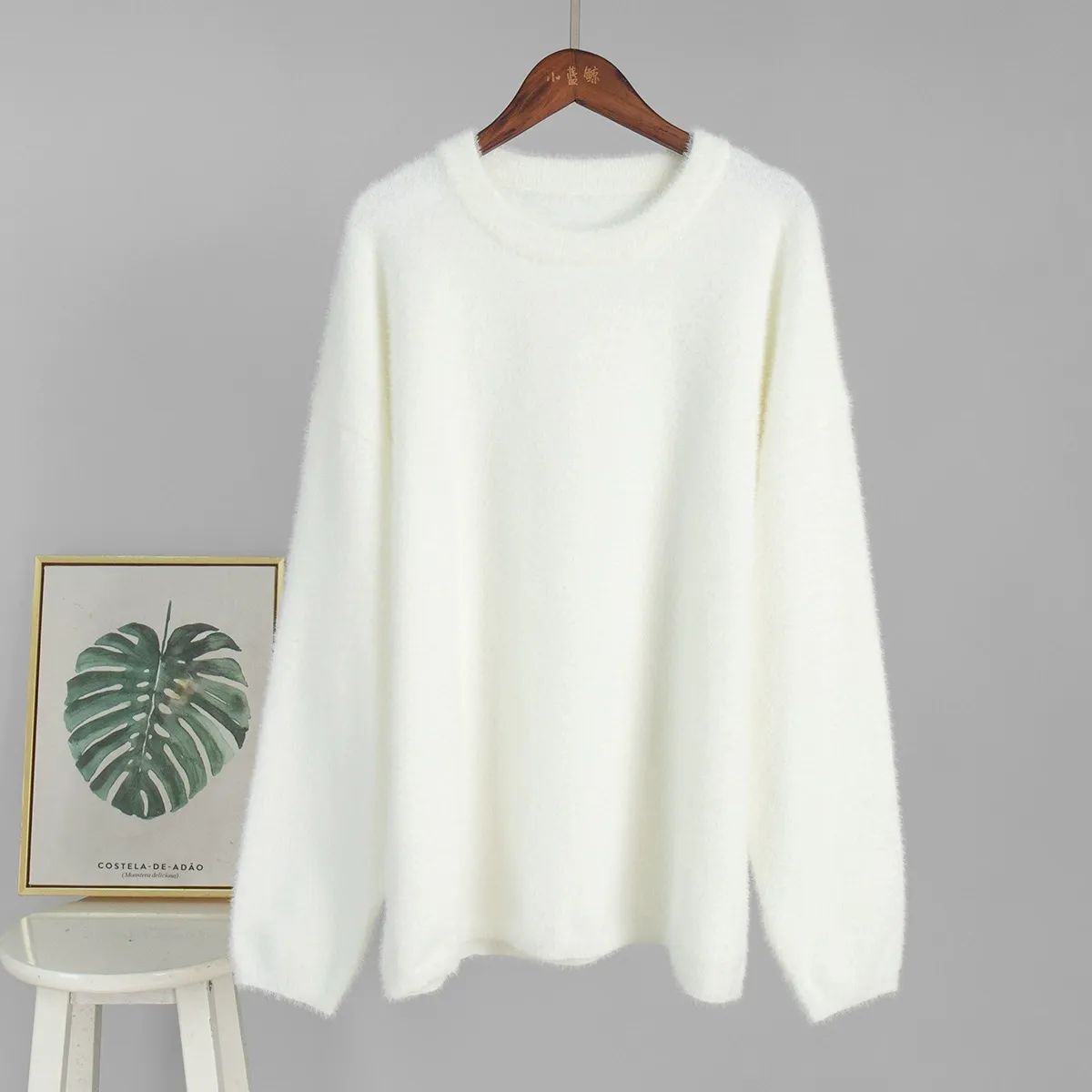 Solid Color Relaxed Fit Crewneck Sweater