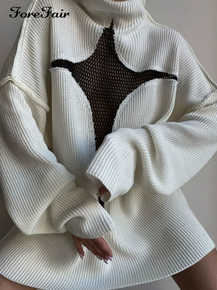 Loose Fit Openwork Mesh Knit Pullover