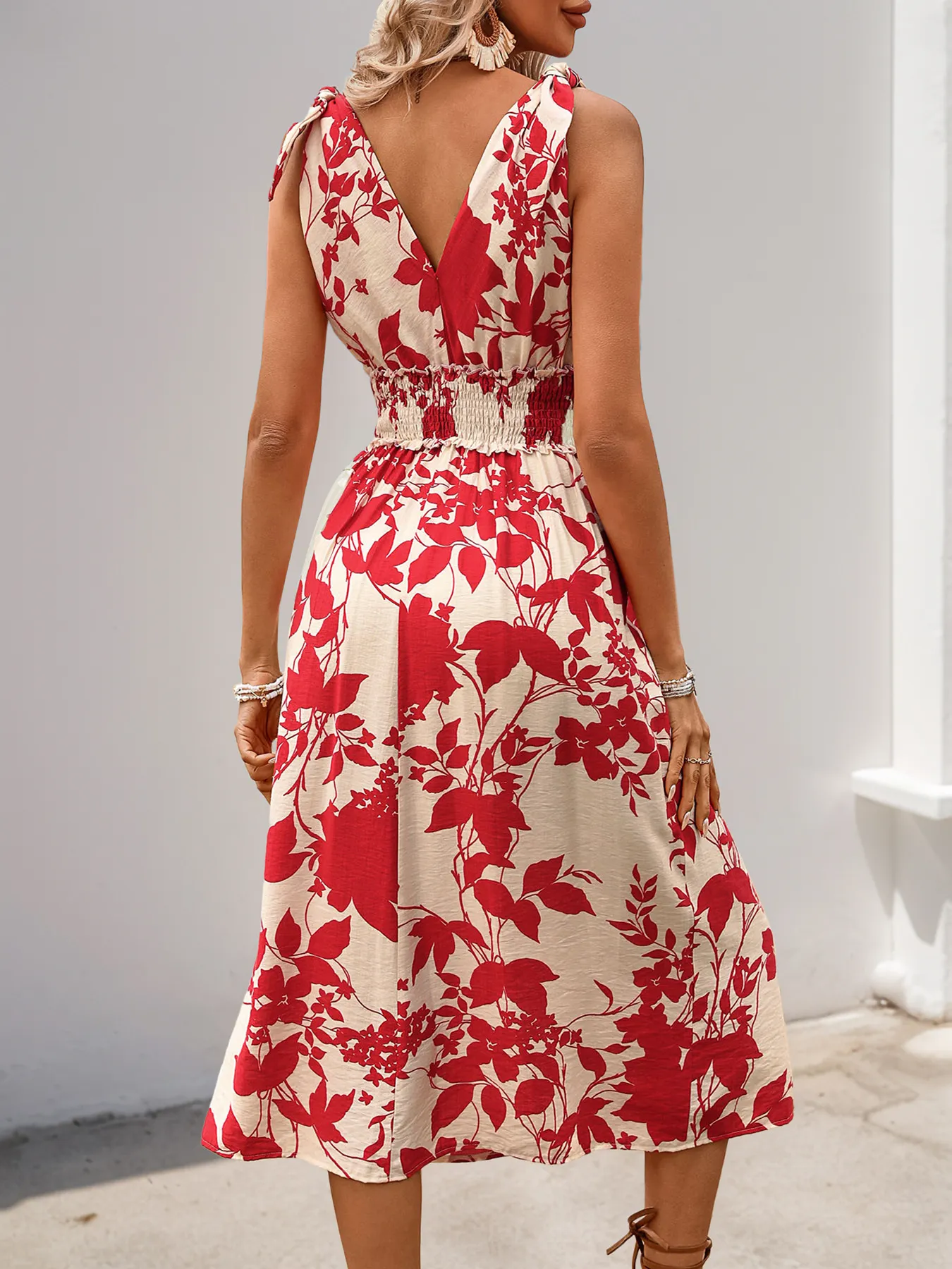 Red Floral Spaghetti Strap Beach Dress