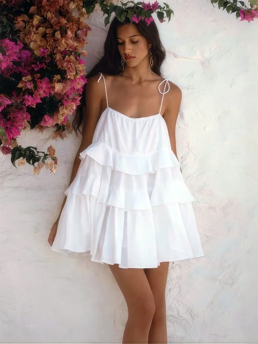 Backless Spaghetti Strap Mini Tiered Ruffle Dress