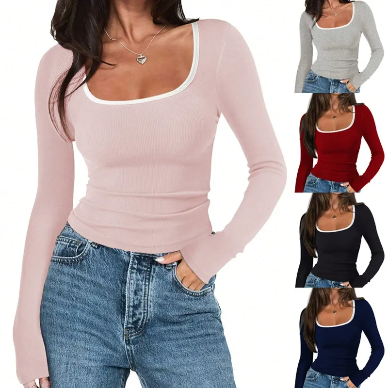 Slim Fit Square Neck Long Sleeve Top