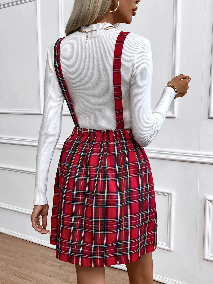 Plaid Pinafore Midi Dress