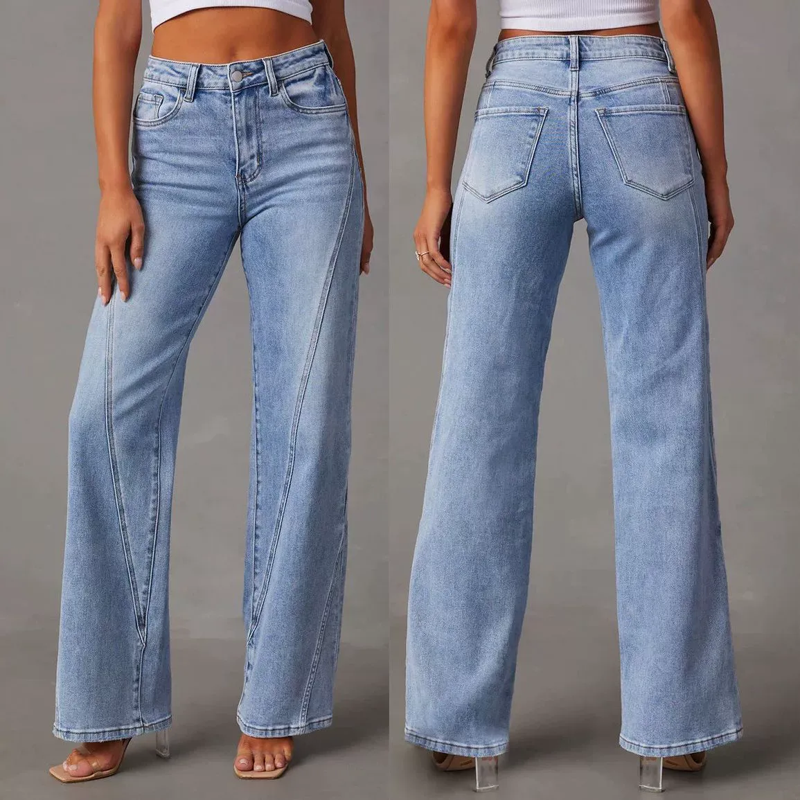 Loose Fit Patchwork Wide Leg Jeans