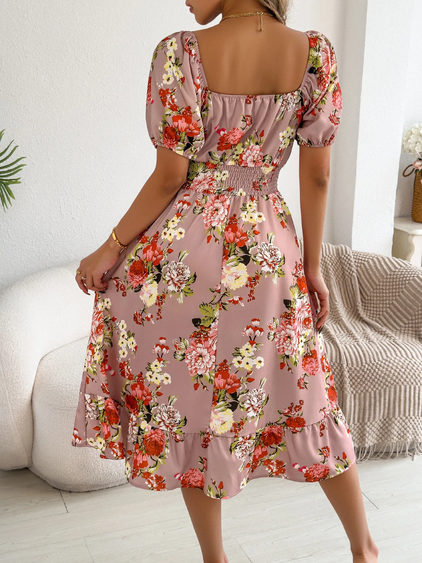 Off-Shoulder Floral Ruffle A-Line Vacation Dress