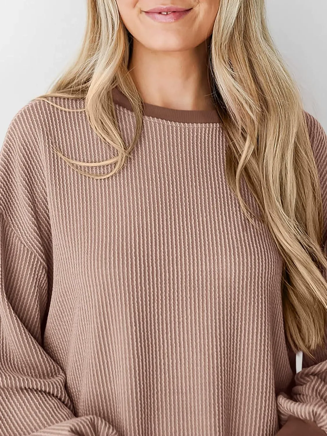 Relaxed Fit Ribbed Long Sleeve Top