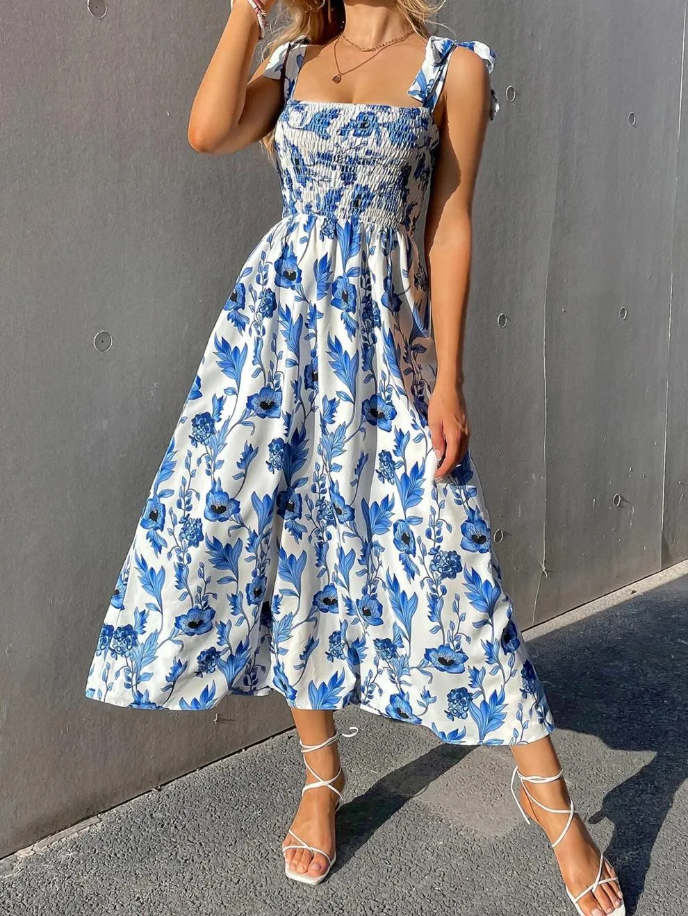 Floral Print Tie-Strap Maxi Dress