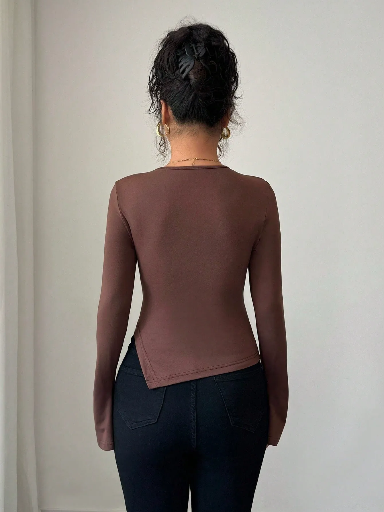 Asymmetric Cutout Slim Fit Top with Metal Detail