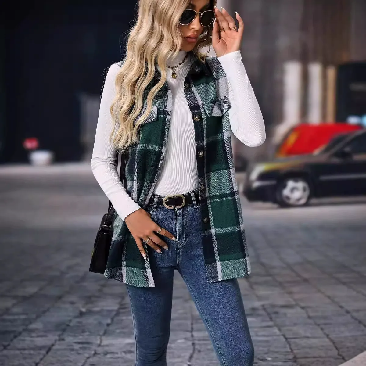 Loose Plaid Vest