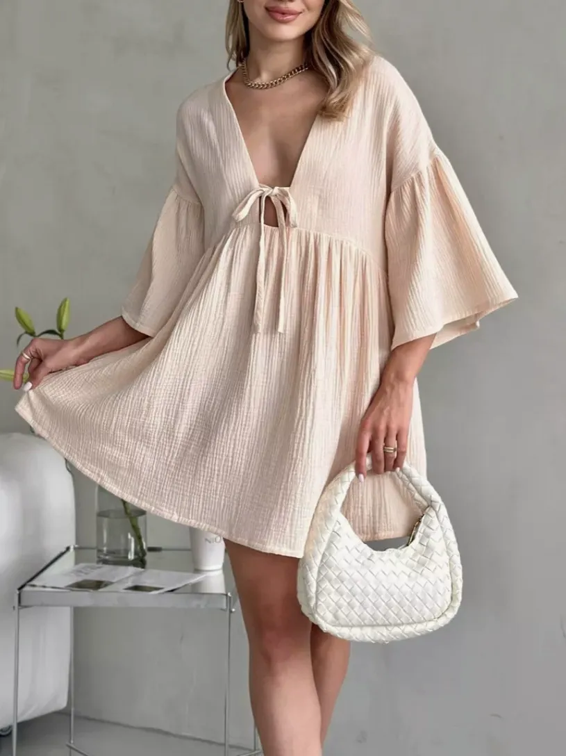 Cotton 3/4 Sleeve Sleep Loungewear Dress