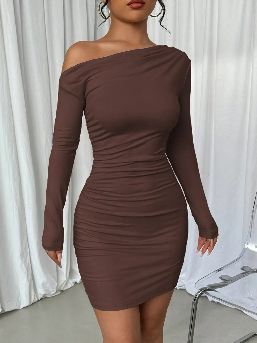 One Shoulder Long Sleeve Bodycon Dress