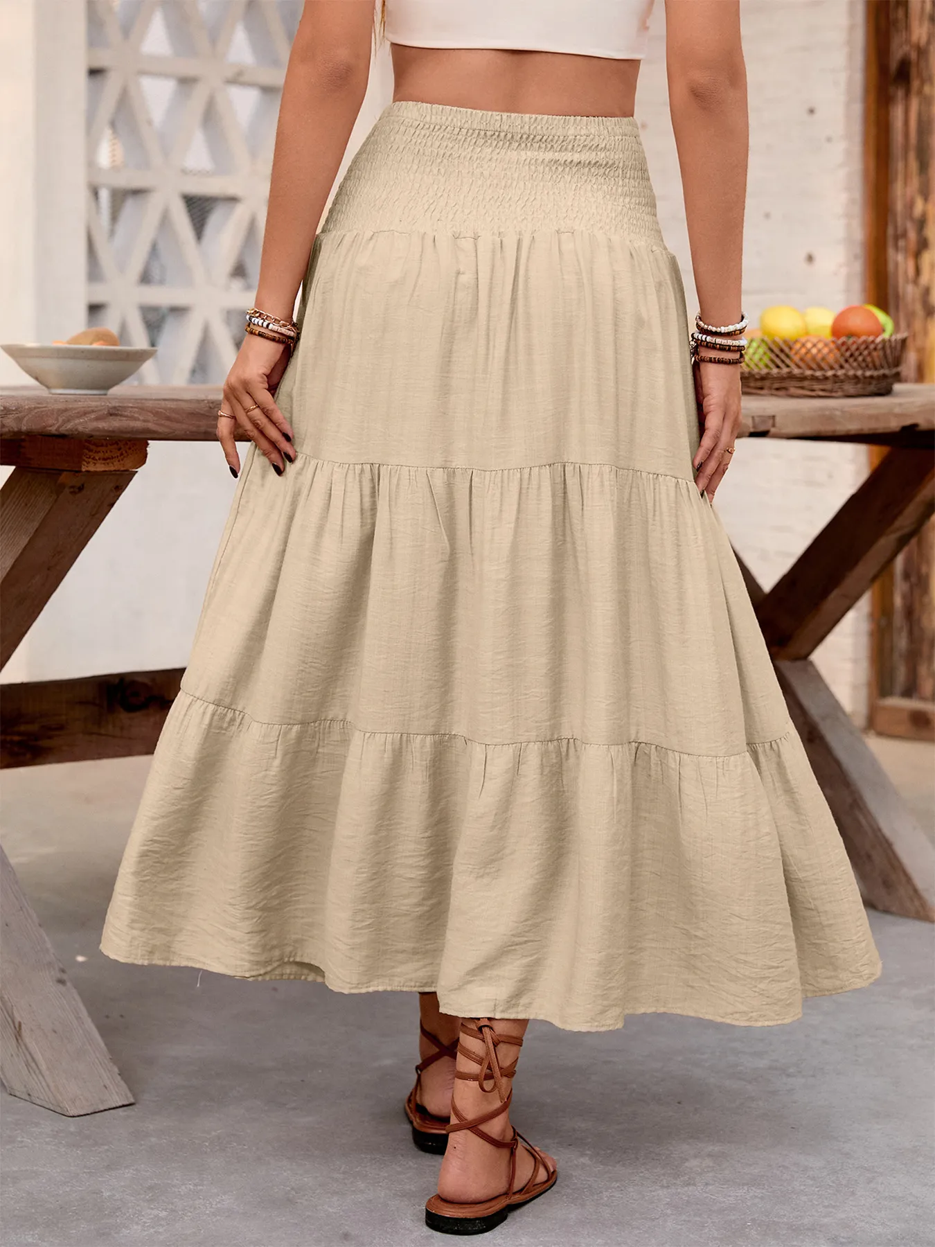 Casual Solid Maxi Skirt with Elastic Drawstring Waist