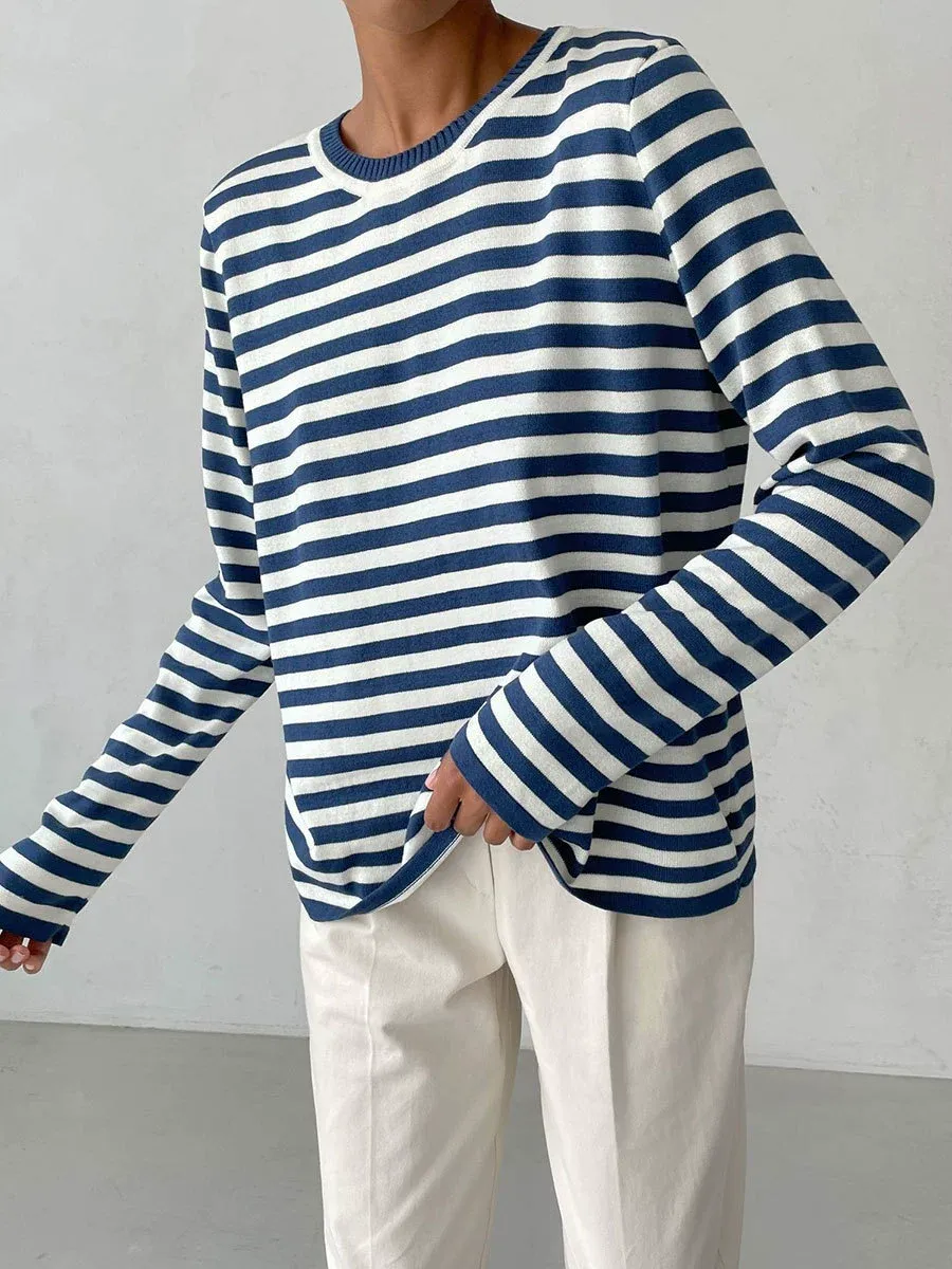 Classic Striped Crewneck Pullover Sweater