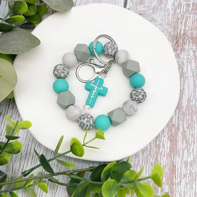 Silicone Beaded Cross Wristlet Keychain