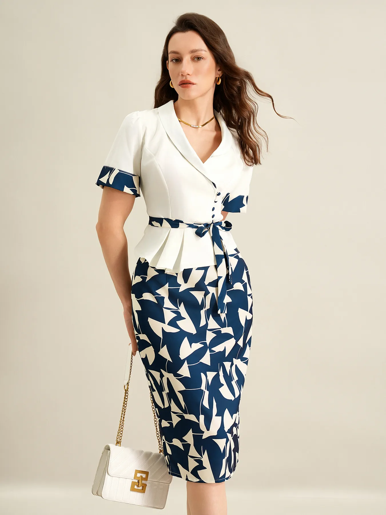 Abstract Print Professional Midi Skirt Set