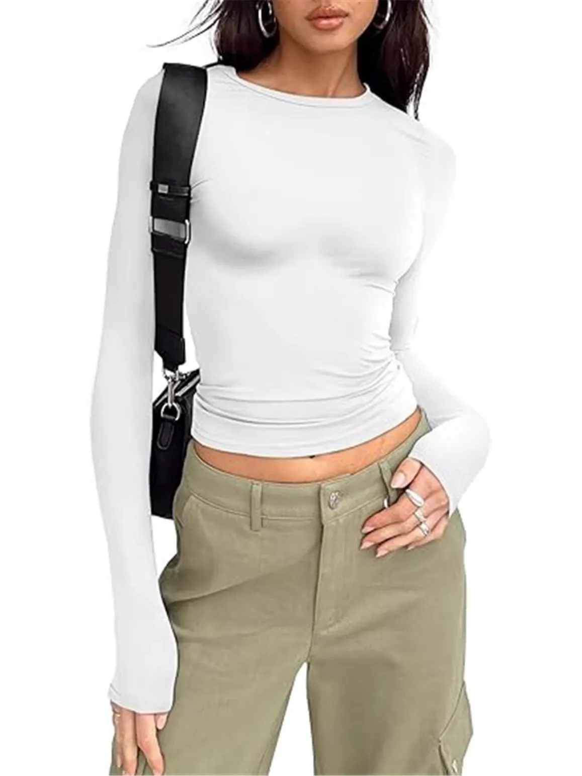 Plain Long Sleeve Cropped T-Shirt Top