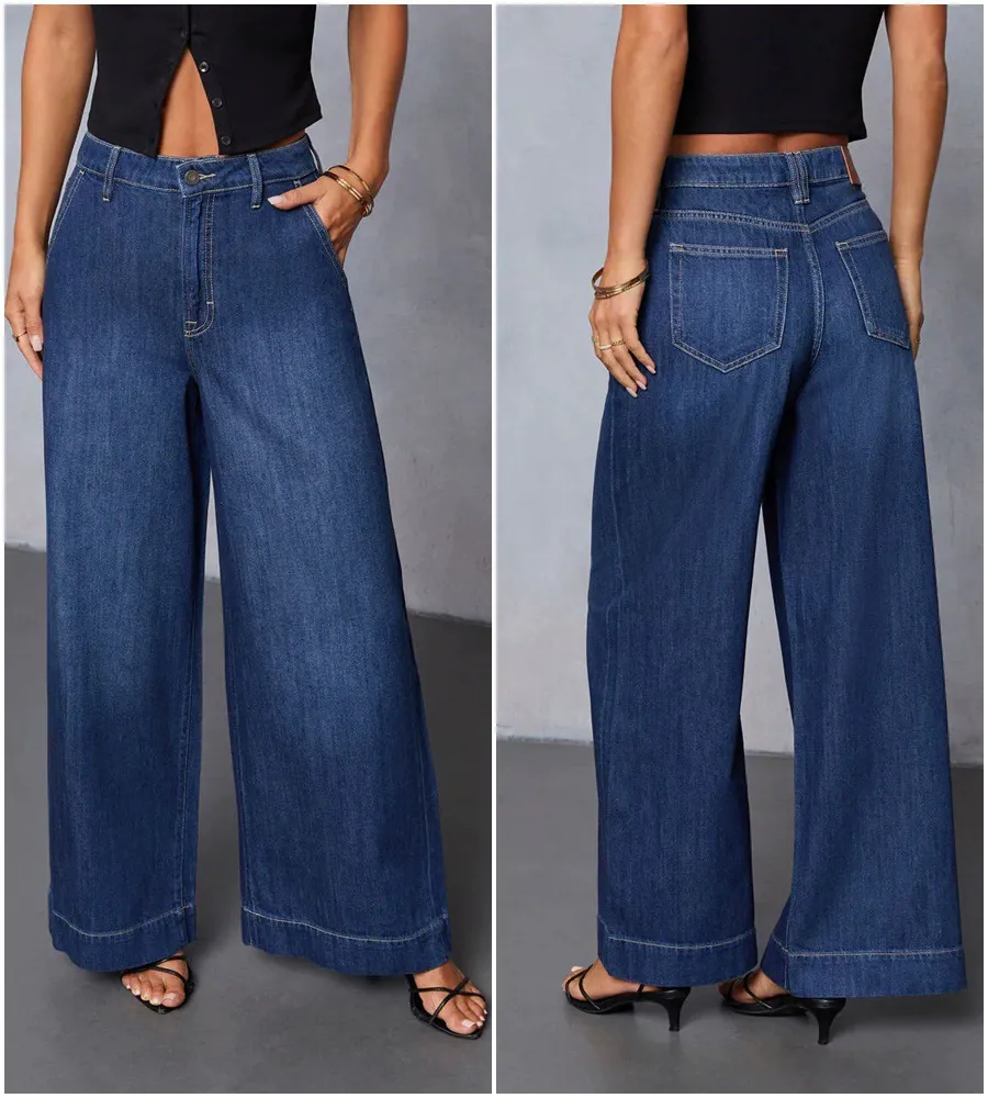 Washed High-Waist Wide Leg Jeans