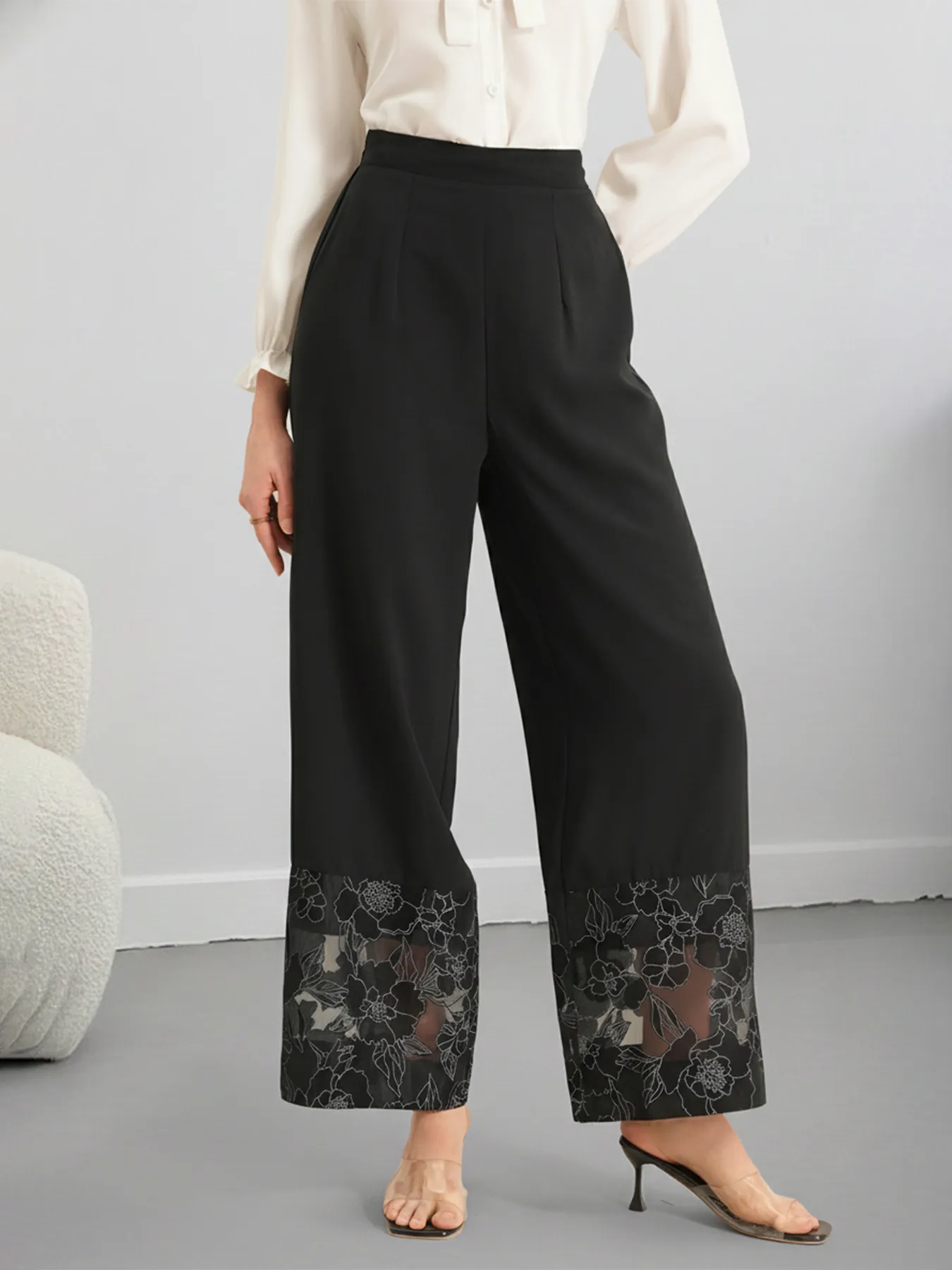 Sheer Lace Straight Leg Pants