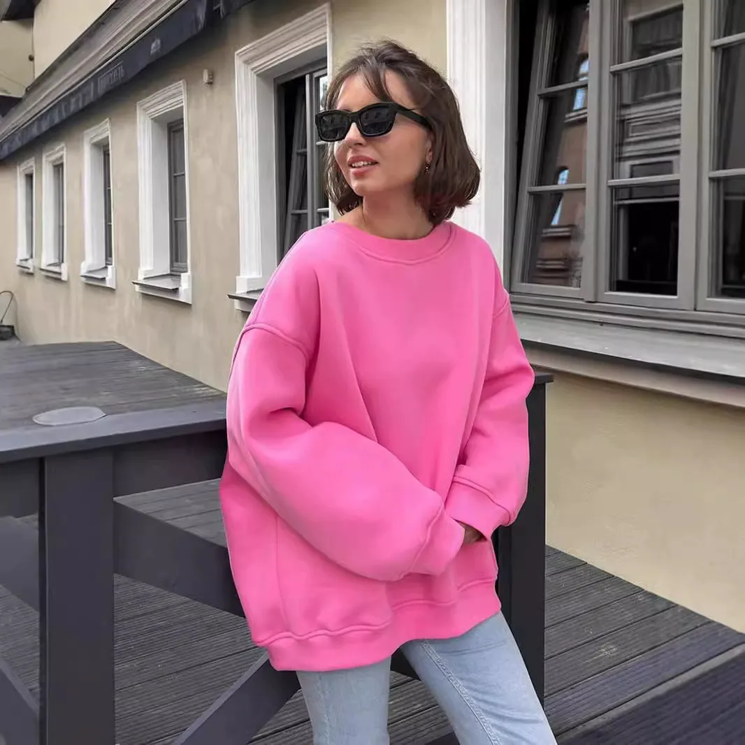 Solid Color Oversized Fleece Crewneck Sweatshirt