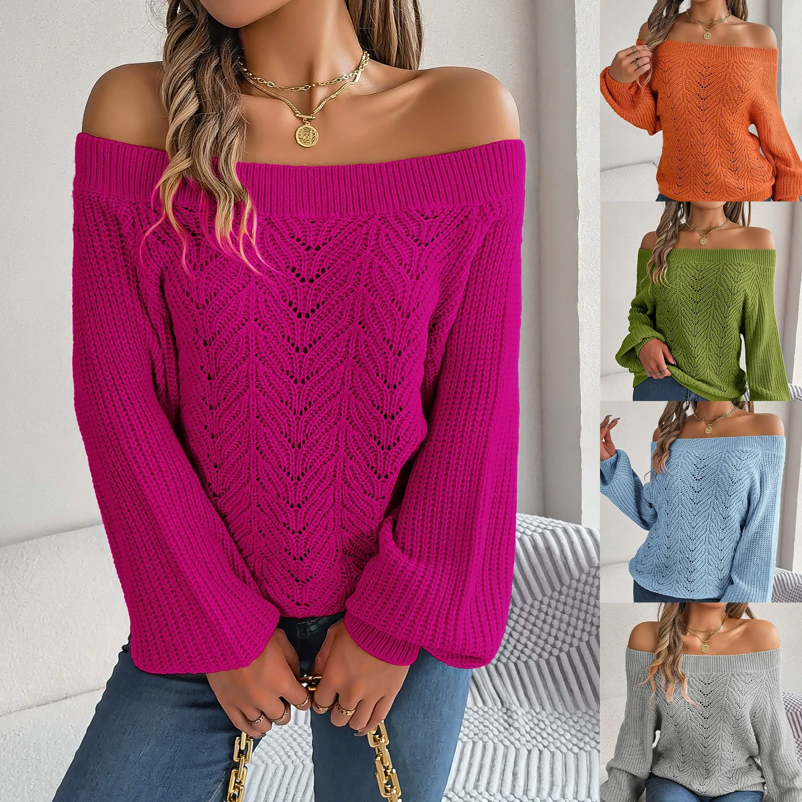 Off Shoulder Lantern Sleeve Knit Top