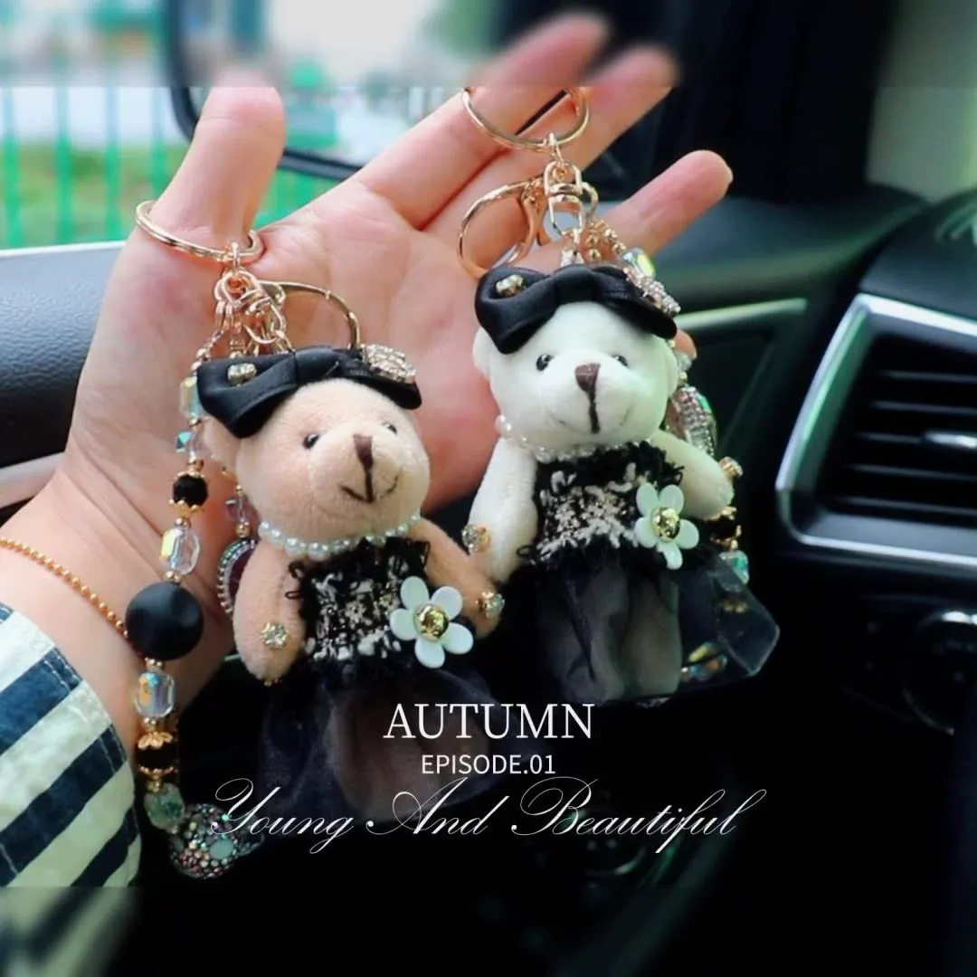 Crystal Lace Bear Car Keychain Bag Charm