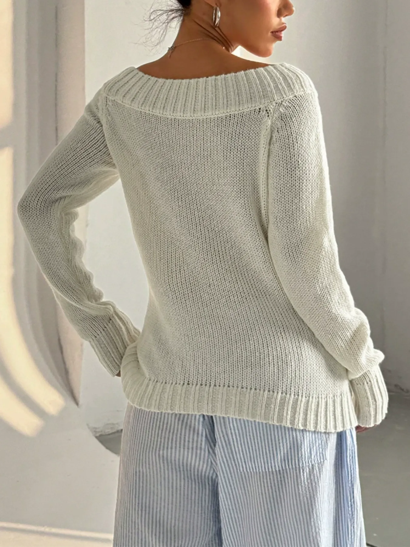 Solid Off-Shoulder Knit Sweater
