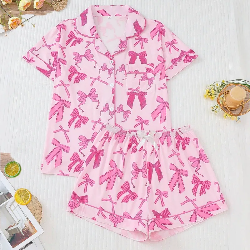 Bowknot Print Pajama Set