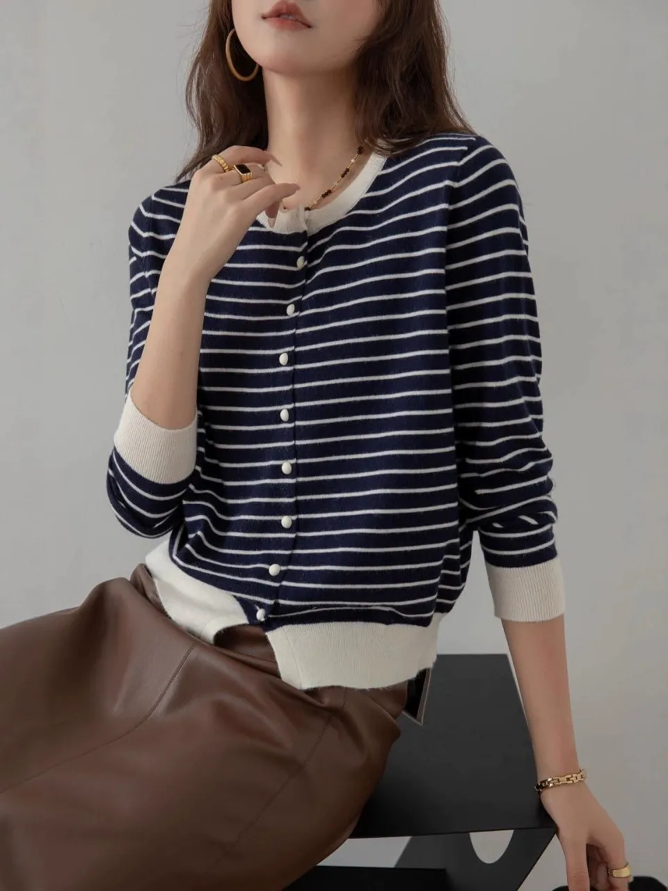 Striped Merino Wool Cardigan