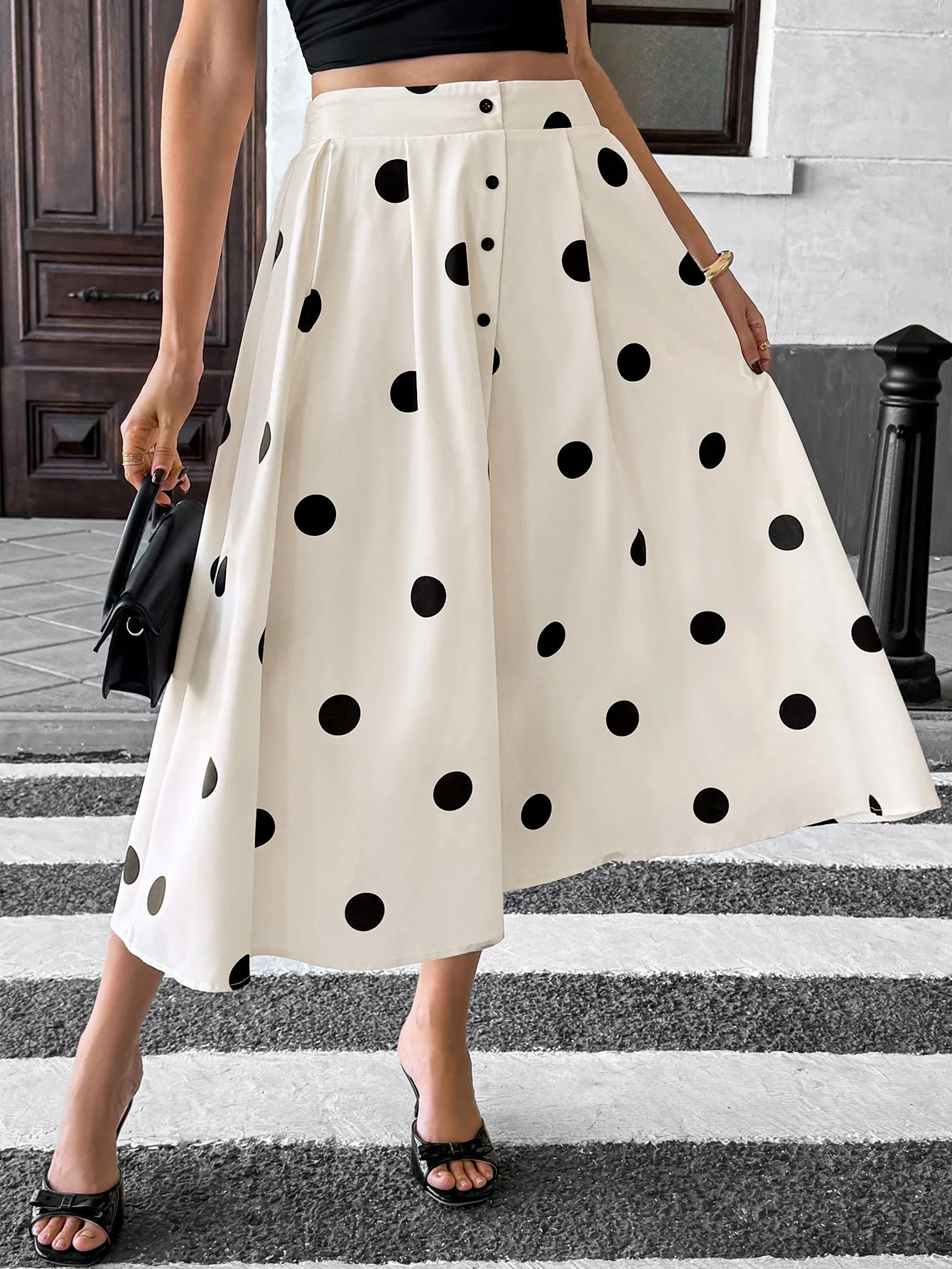 Retro High Waist Polka Dot A-Line Skirt