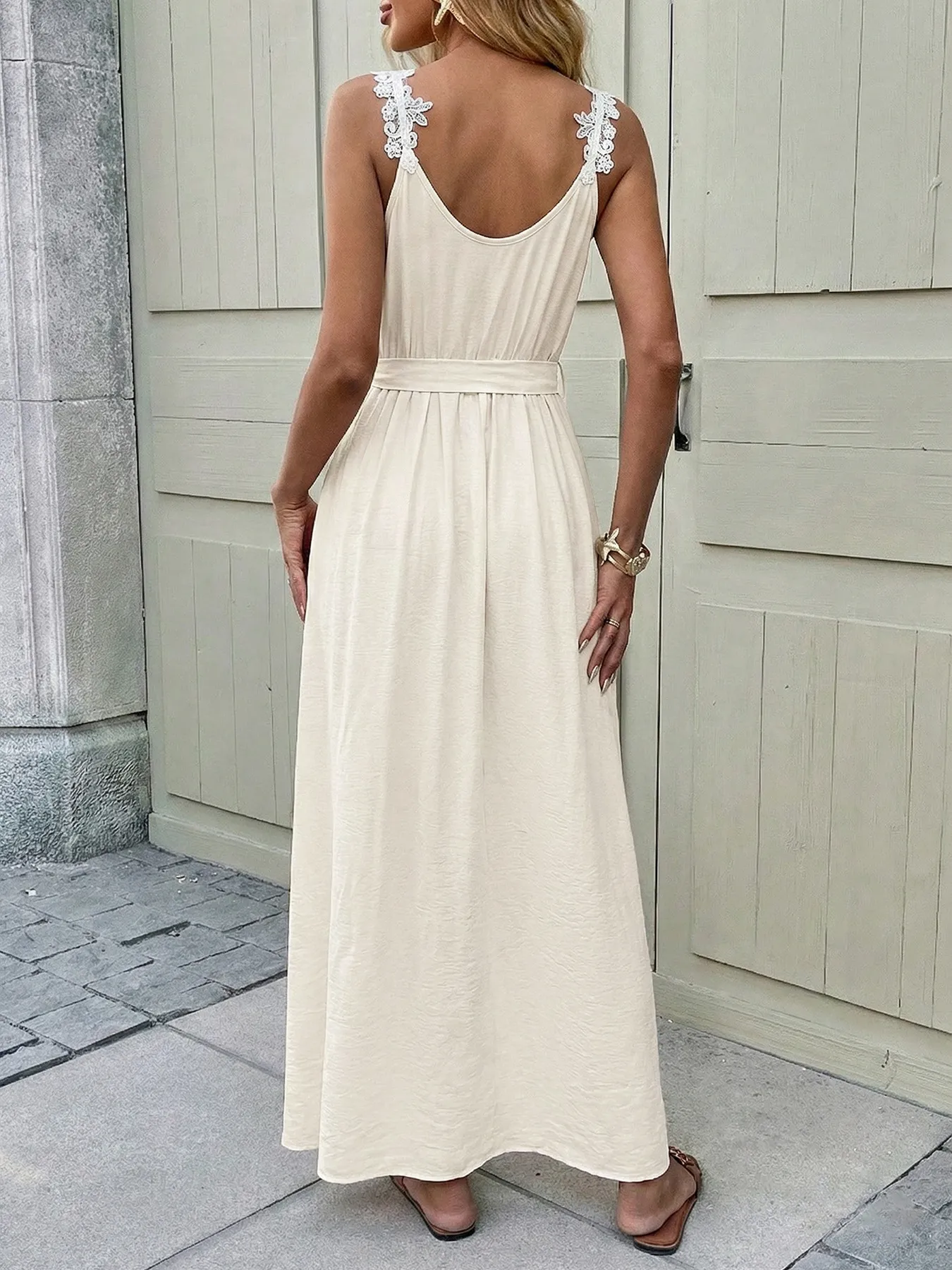 Solid Spaghetti Strap Side Slit Dress