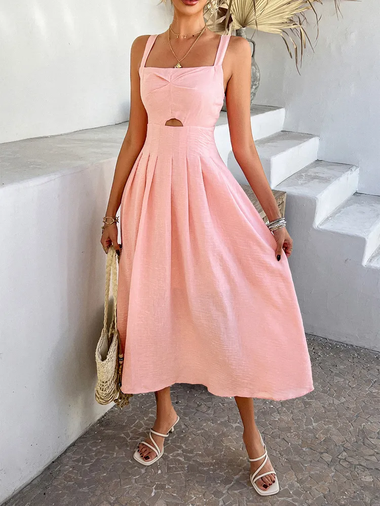Solid High-Waisted Resort Cami Dress