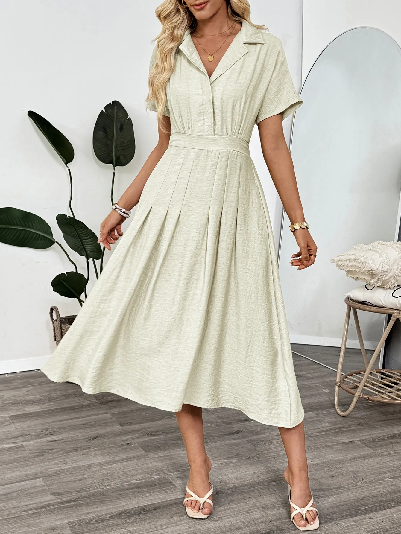 Casual Solid Color Shirt Dress