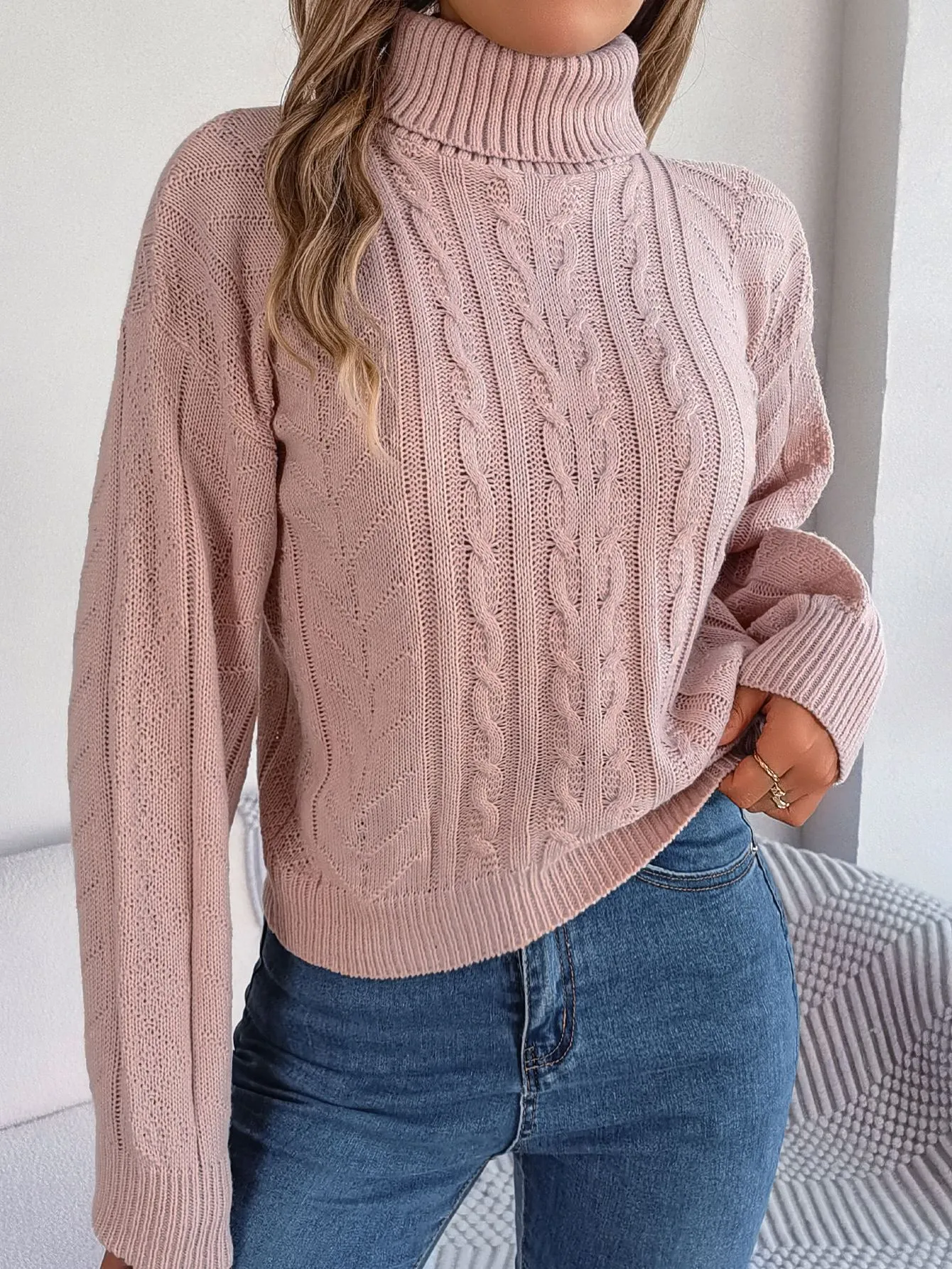 Cable Knit Turtleneck Sweater