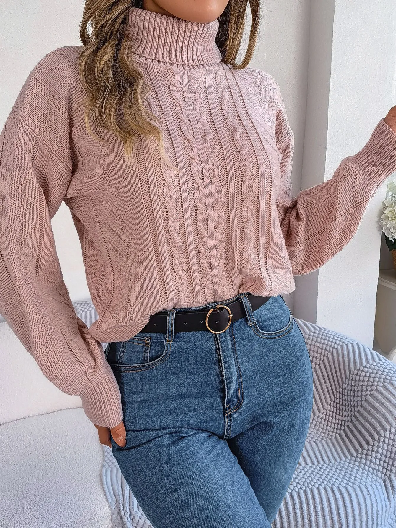 Cable Knit Turtleneck Sweater