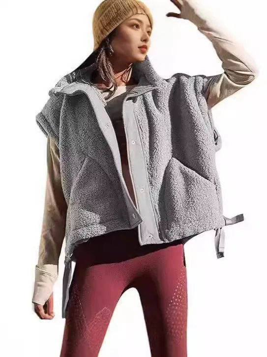 Oversized Fleece Vest Jacket with Buttons