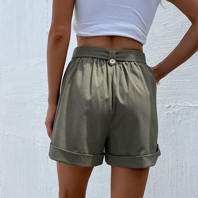 Green Belted Wide-Leg Shorts
