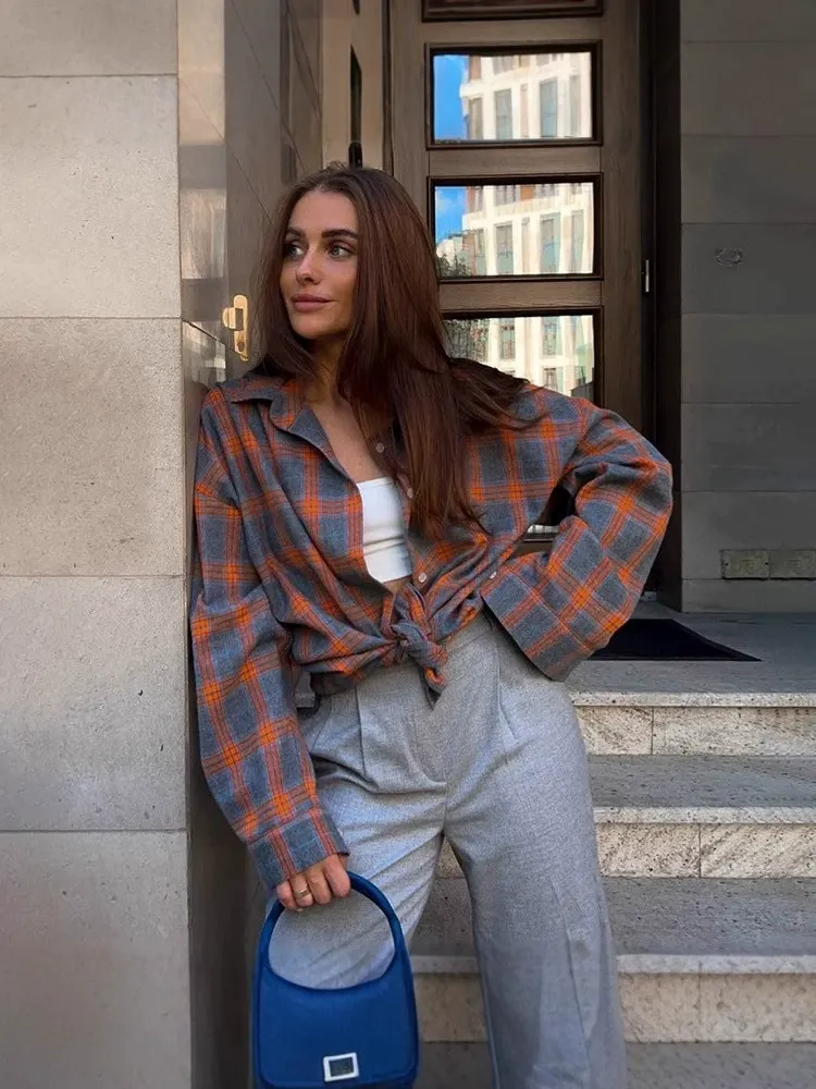 Vintage Plaid Long Sleeve Oversized Shirt