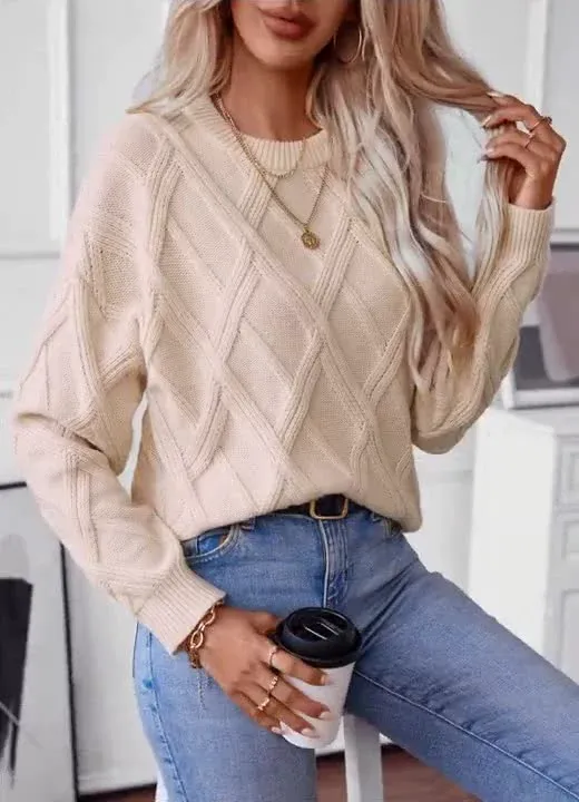 Diamond Knit Relaxed Fit Crew Neck Sweater