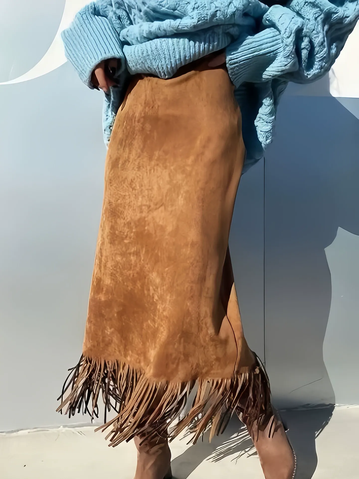 Elegant Fringe Suede Maxi Skirt