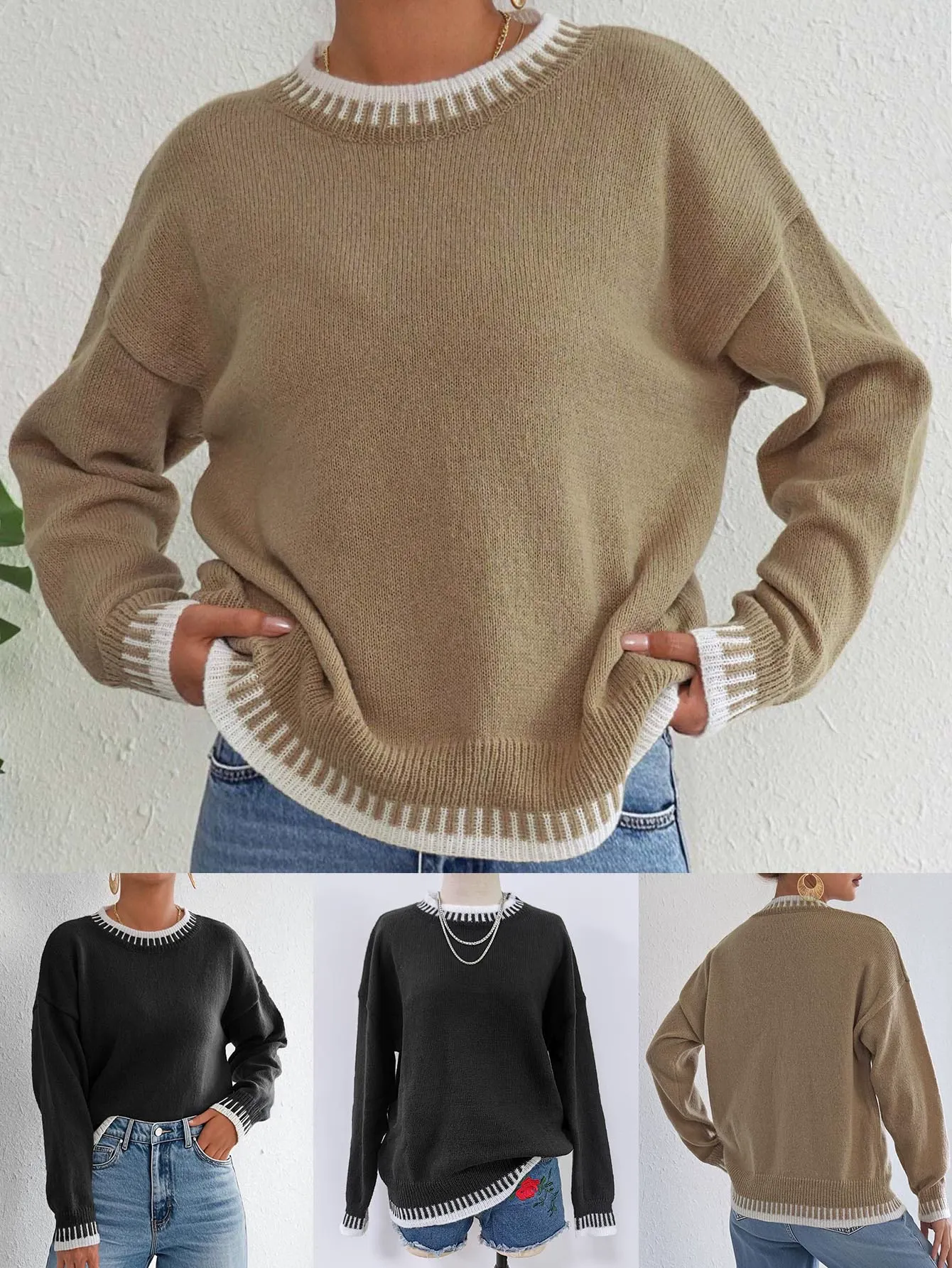 Color Block Knit Pullover Sweater