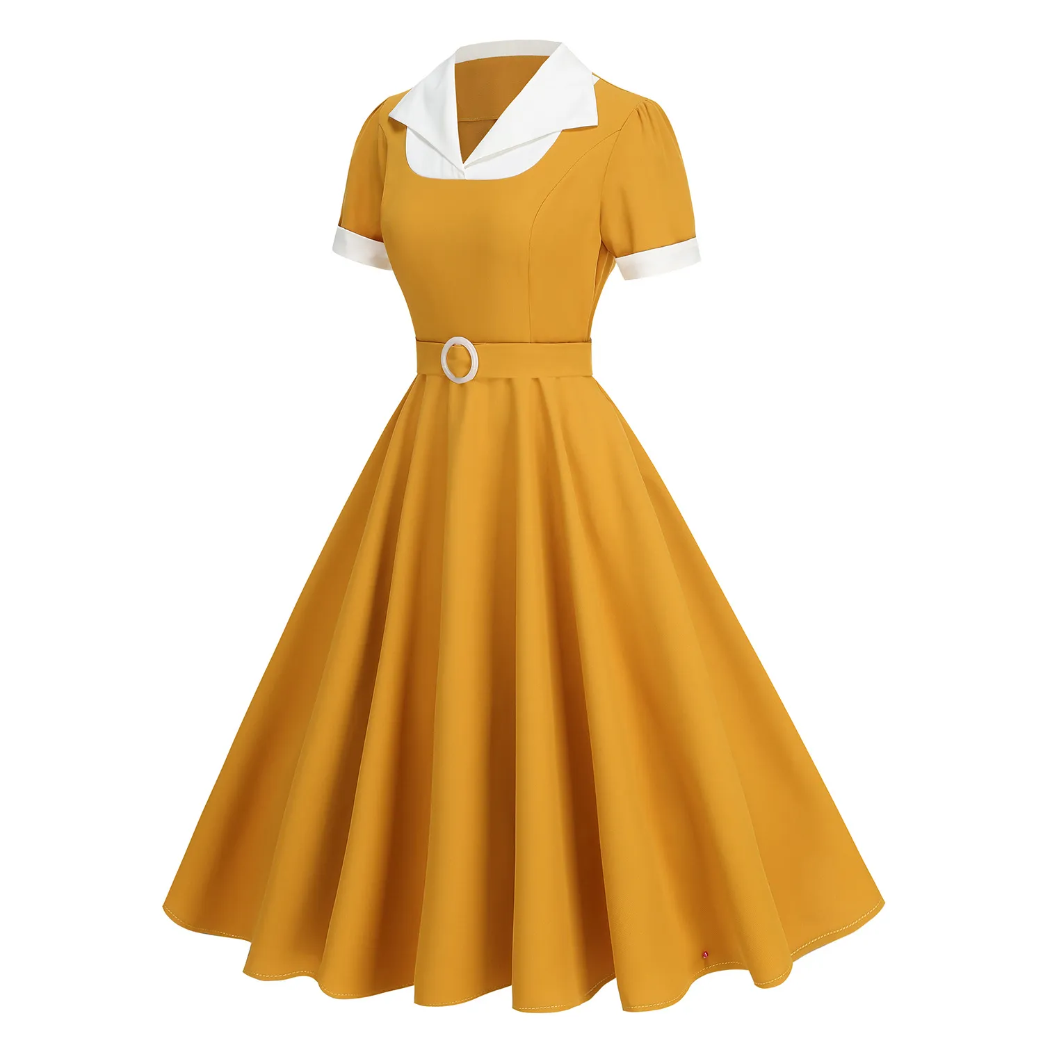 Vintage 50s Style Contrast Lapel Swing Dress