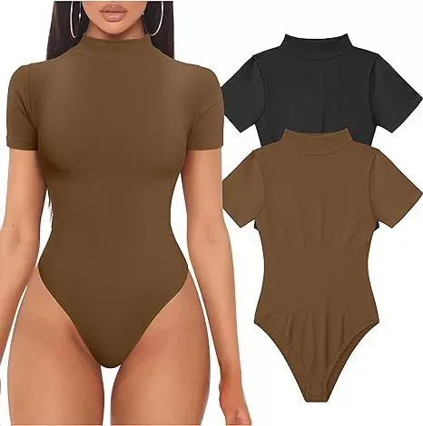 Ribbed Short Sleeve High Neck Yoga Bodysuit
